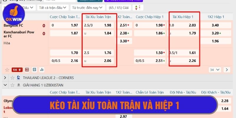 Kèo tài xỉu trong bóng đá cho toàn trận và hiệp 1